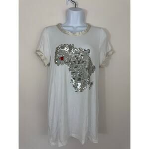 P.A.R.O.S.H. Sequin Africa Map T-Shirt White Silver Red Heart Size M